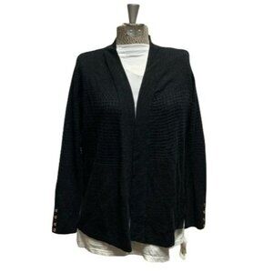 Charter Club Black Open Front Textured Knit Cardigan Sweater PM With Button Cuff
